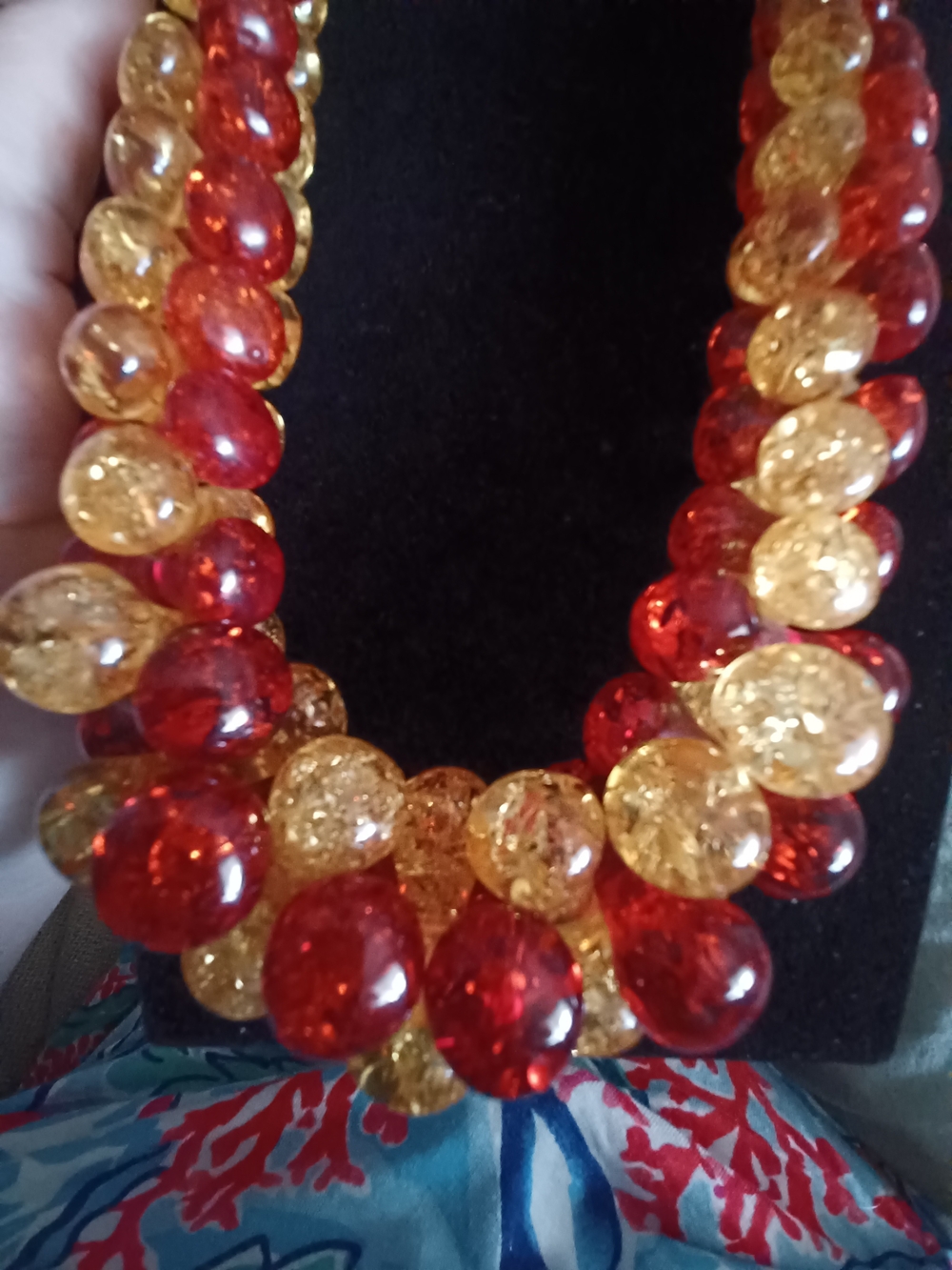 Orange And Gold Bead Spiral Necklace - Women Jewelry 10"drop - Picture 5 of 5